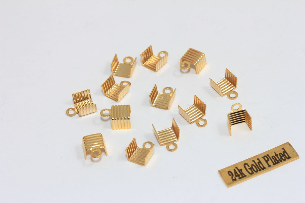 7x9,5mm 24k Shiny Gold Cord End, Crimp End Caps, Fold  DOM15