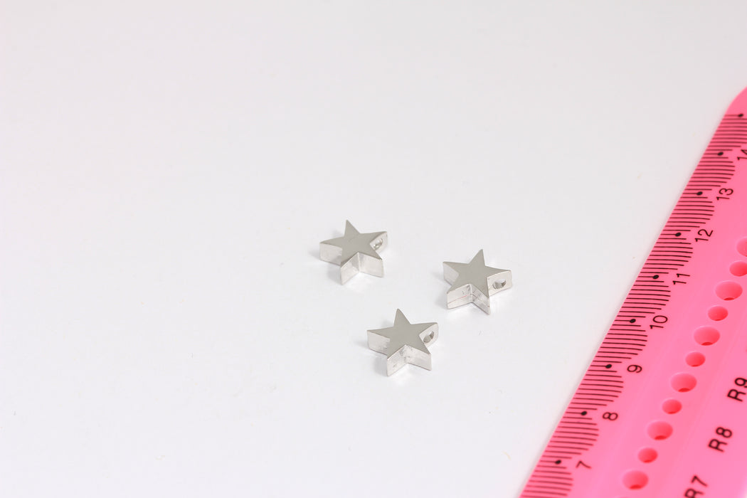11mm Rhodium Plated Star Beads, Silver Stars, Spacer Beads, Rhodium Star Charms, Minimalist Star Beads, Rhodium Plated Findings, ROSE65-2