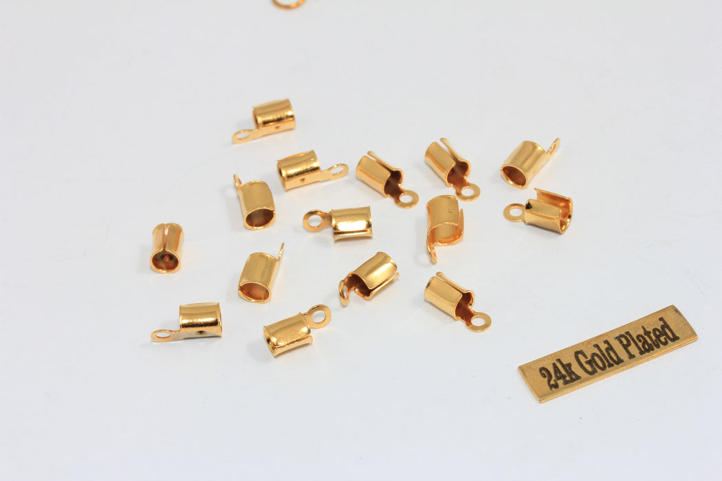 Inner 3,5mm Gold Plated Cord End , Brass end cap ,  DOM13