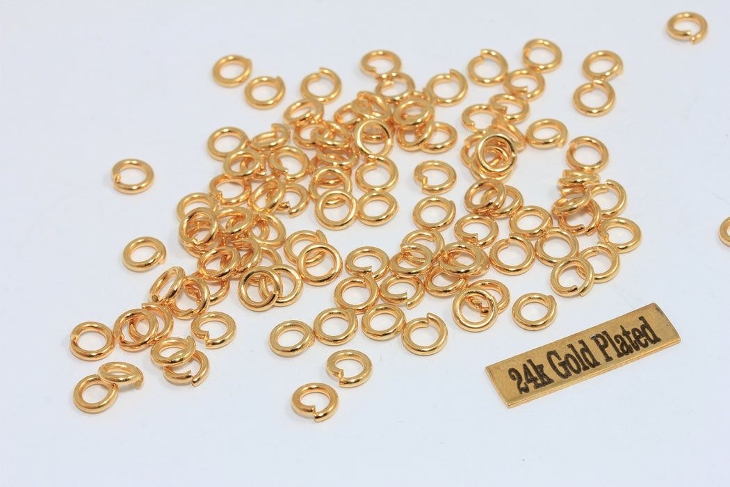 17 Ga 6mm 24 Ayar Parlak Altın Halkalar, Altın Konnektör, DOM7
