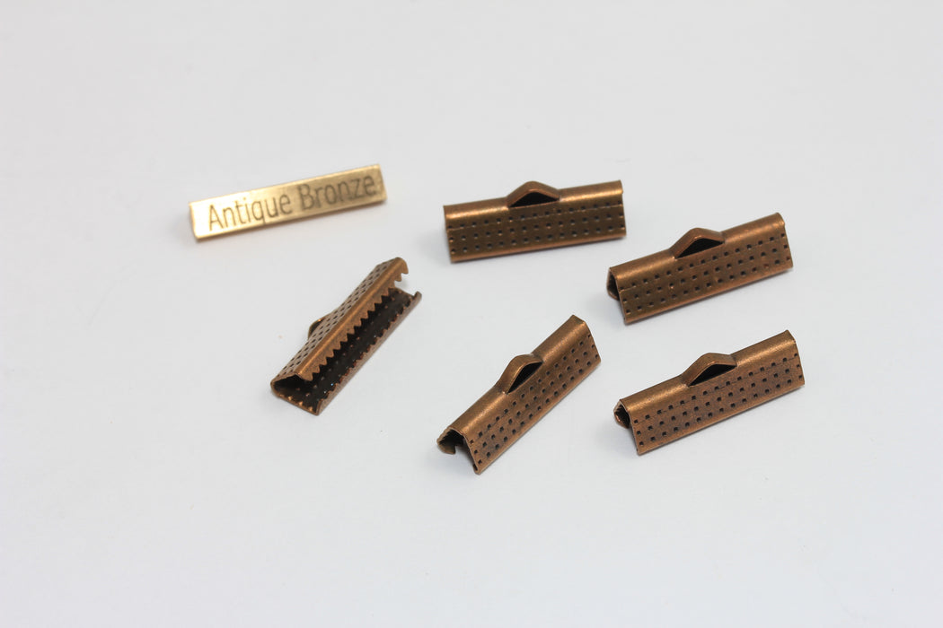 Crimpature per nastro in bronzo antico da 19 mm, estremità del cavo, cappuccio terminale, DOM77