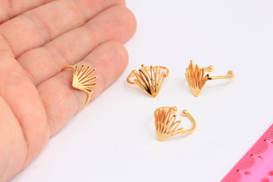 16x17mm 24k Shiny Gold Flower Rings, Gold Leaf Rings, Flower Jewelry, Dainty Rings, Gold Plated Rings, ROSE473