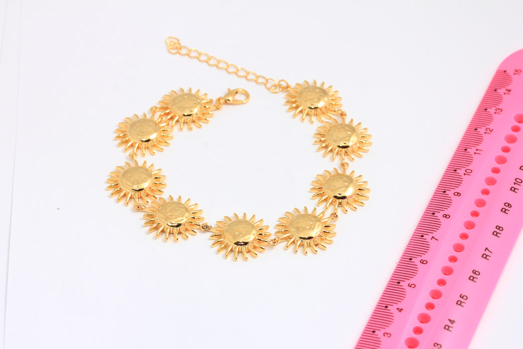 7' 24k Shiny Gold Sun Bracelet, Dainty Bracelets, Hammered Sun Bracelets,  Merging Suns, Gold Plated Findings, ROSE275-2