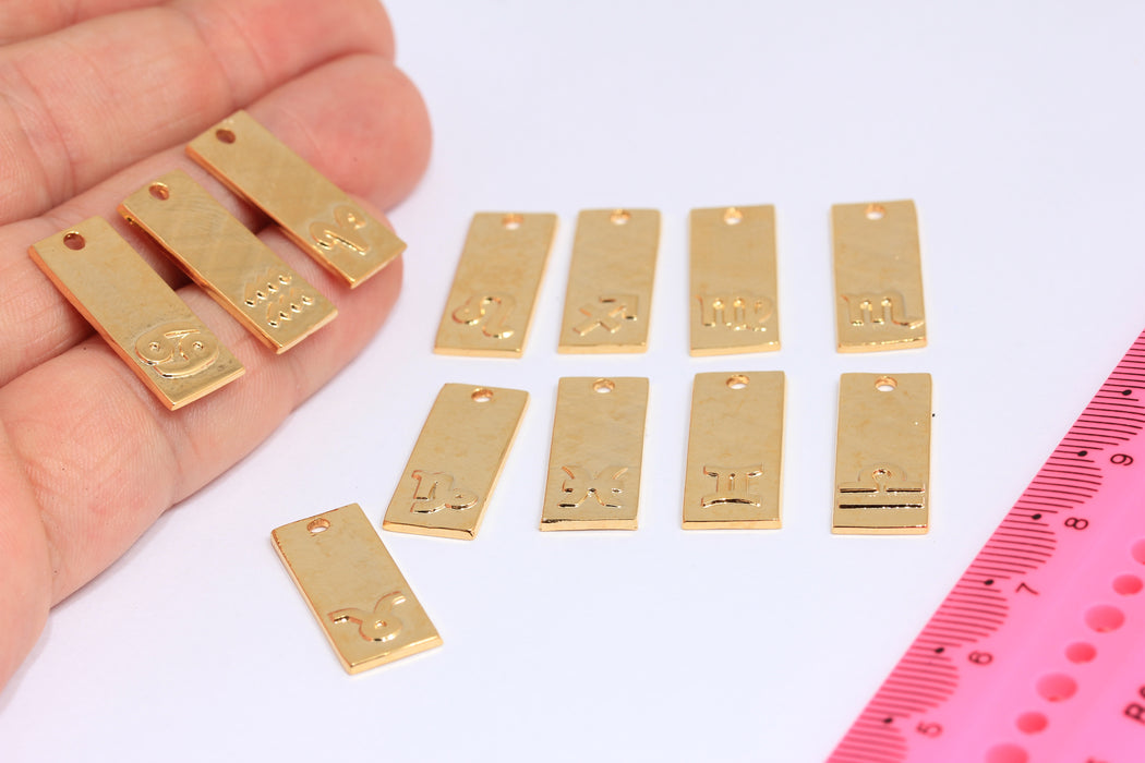 10x23mm 24k Shiny Gold Zodiac Signs, Zodiac Sign, Bar Pendant, Zodiac Necklace, Horoscope Charms, Zodiac Signs, Gold Plated Bar, HRF1-2