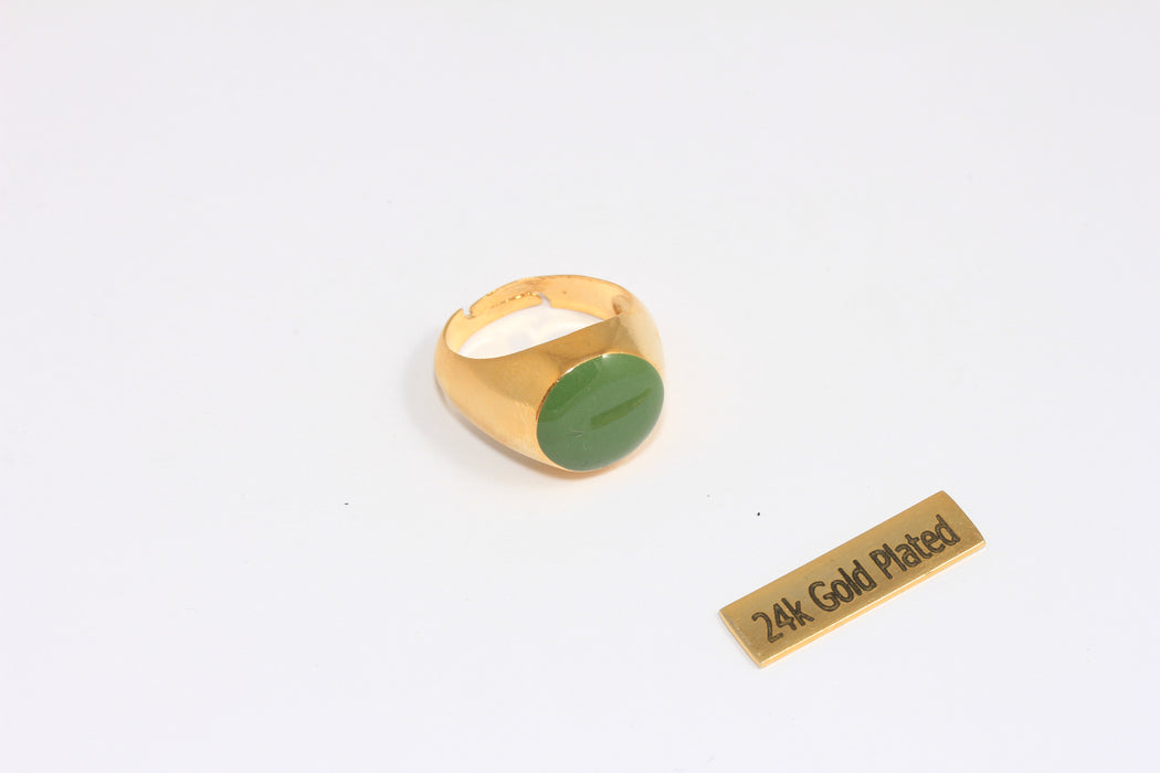 17-18mm 24k Shiny Gold Rings, Green Enamel Coin Rings, Gold Statement Rings, Round Green Rings, MTE266