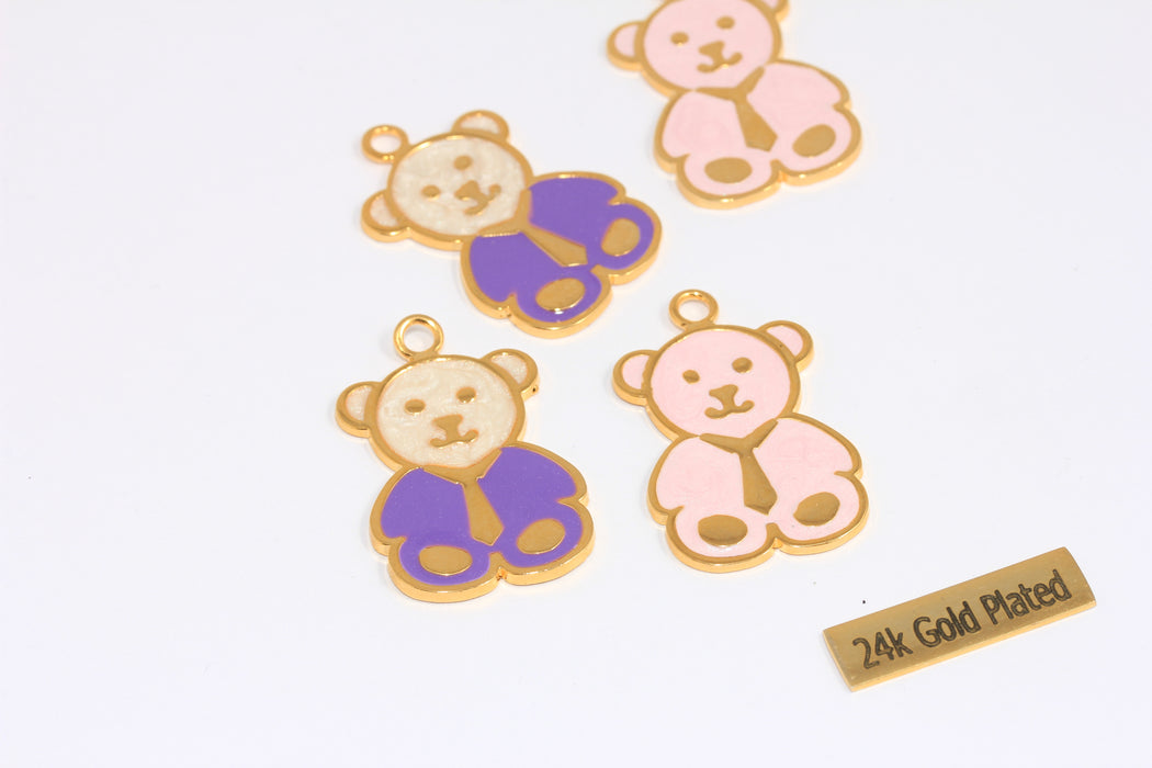 21x29mm 24k Shiny Gold Bear Pendant, Enamel Teddy Bear Charms, Cute Bear Pendant, Animal Charms, CMR100