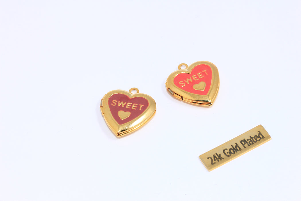 19x22mm 24k Shiny Gold Heart Locket Pendant, Enamel Heart Necklace, Sweetheart Locket Medallion, Heart Love Charm, XP96
