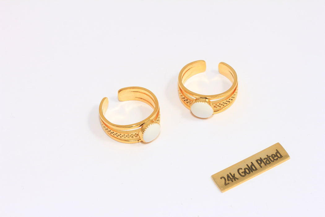 16-17mm 24k Shiny Gold Coin Rings, White Drop Enamel Rings, Triple Layered Band Rings, Drop Rings, XP47