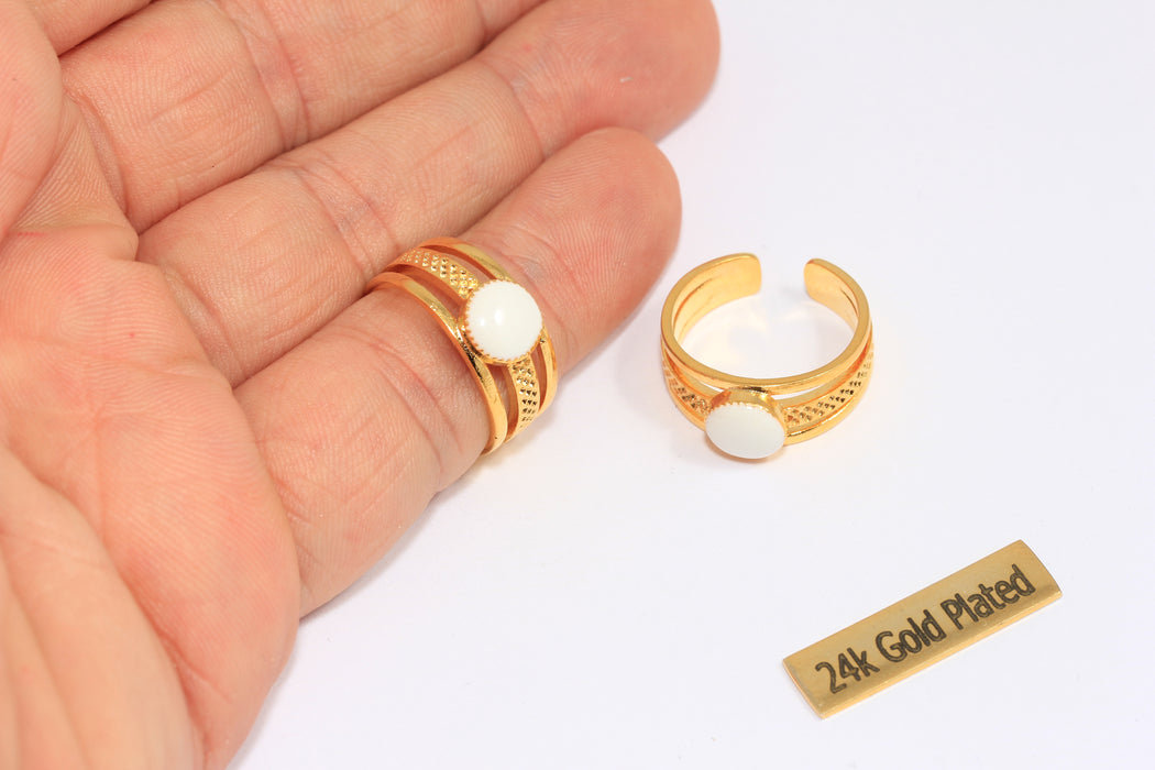 16-17mm 24k Shiny Gold Coin Rings, White Drop Enamel Rings, Triple Layered Band Rings, Drop Rings, XP47