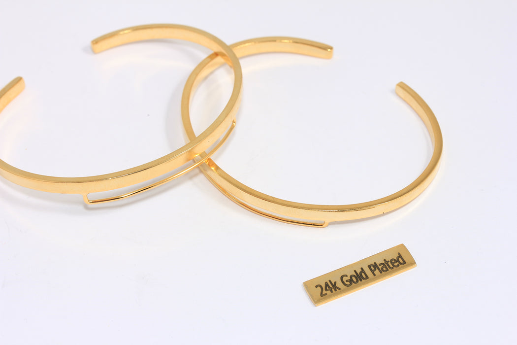 3,5mm 24k Shiny Gold Wire Bracelet, Open Cuff Bracelet, Stacking Bracelet, Charm Bracelets, Bracelet Settings, XP70