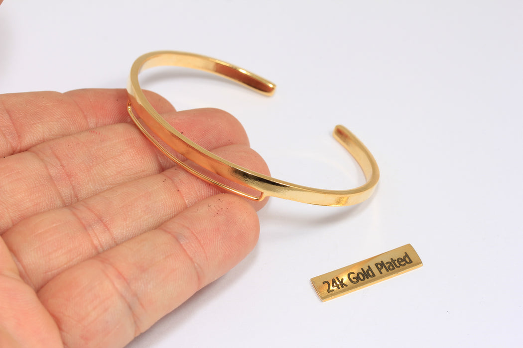 3,5mm 24k Shiny Gold Wire Bracelet, Open Cuff Bracelet, Stacking Bracelet, Charm Bracelets, Bracelet Settings, XP70