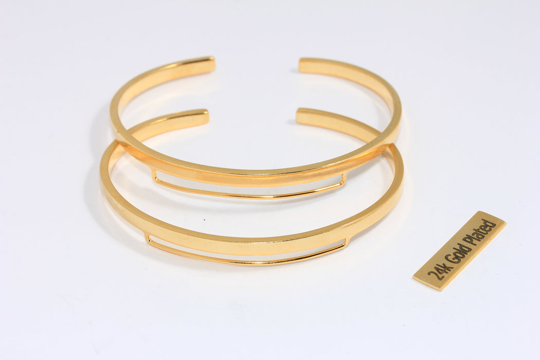 3,5mm 24k Shiny Gold Wire Bracelet, Open Cuff Bracelet, Stacking Bracelet, Charm Bracelets, Bracelet Settings, XP70