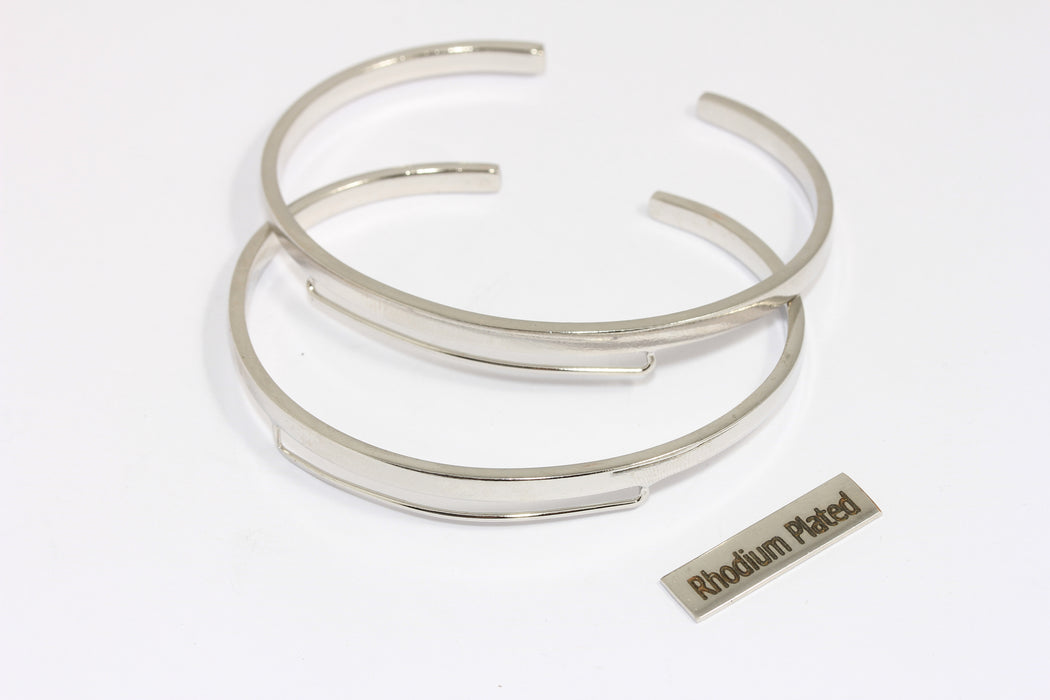 3,5mm Rhodium Plated Wire Bracelet, Open Cuff Bracelet, Stacking Bracelet, Charm Bracelets, Bracelet Settings, XP143