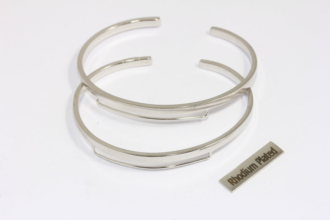 3,5mm Rhodium Plated Wire Bracelet, Open Cuff Bracelet, Stacking Bracelet, Charm Bracelets, Bracelet Settings, XP143
