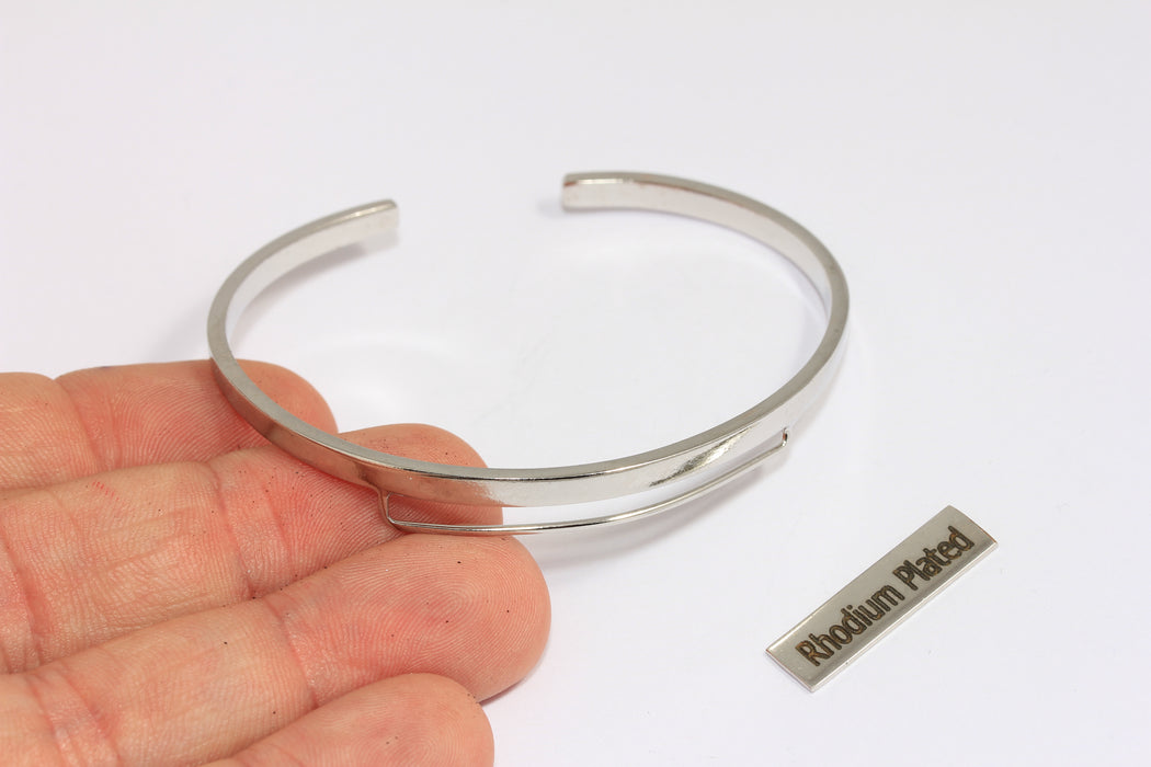 3,5mm Rhodium Plated Wire Bracelet, Open Cuff Bracelet, Stacking Bracelet, Charm Bracelets, Bracelet Settings, XP143