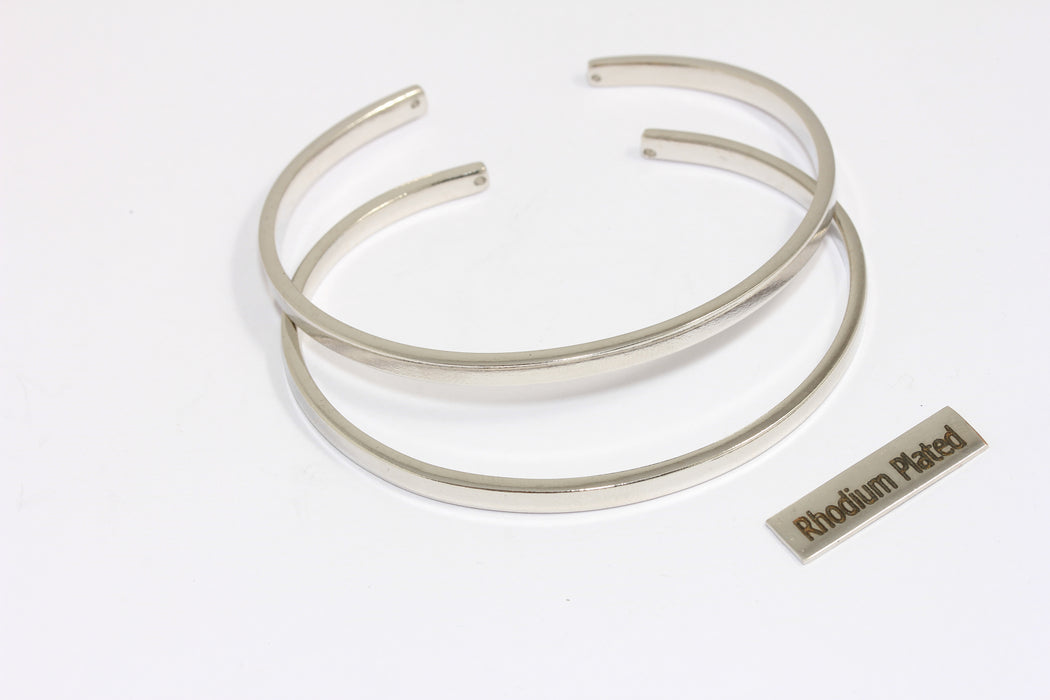 3,5 mm Rodyum Kaplama Manşet Bilezik, Düz Açık Manşet Bilezik, Üst Üste Takılan Bilezik, Minimalist Bilezik, XP286