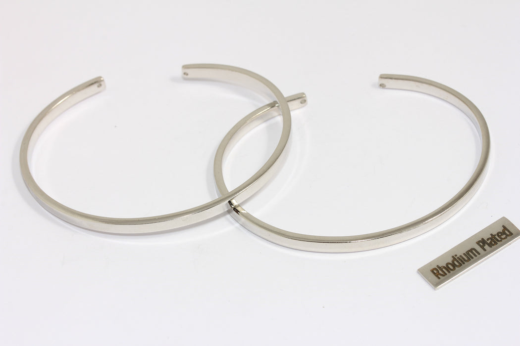 3,5 mm Rodyum Kaplama Manşet Bilezik, Düz Açık Manşet Bilezik, Üst Üste Takılan Bilezik, Minimalist Bilezik, XP286