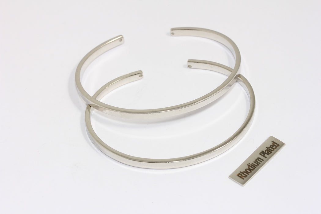 3,5 mm Rodyum Kaplama Manşet Bilezik, Düz Açık Manşet Bilezik, Üst Üste Takılan Bilezik, Minimalist Bilezik, XP286