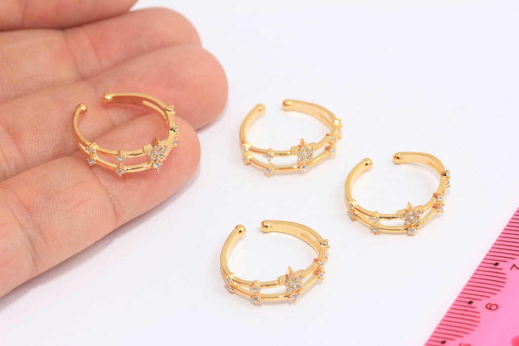 16-17mm 24k Shiny Gold Star Rings, Micro Pave Dainty Star Ring, SLM820