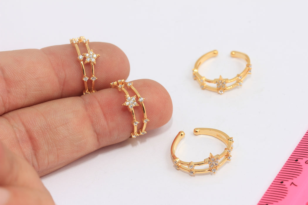16-17mm 24k Shiny Gold Star Rings, Micro Pave Dainty Star Ring, SLM820