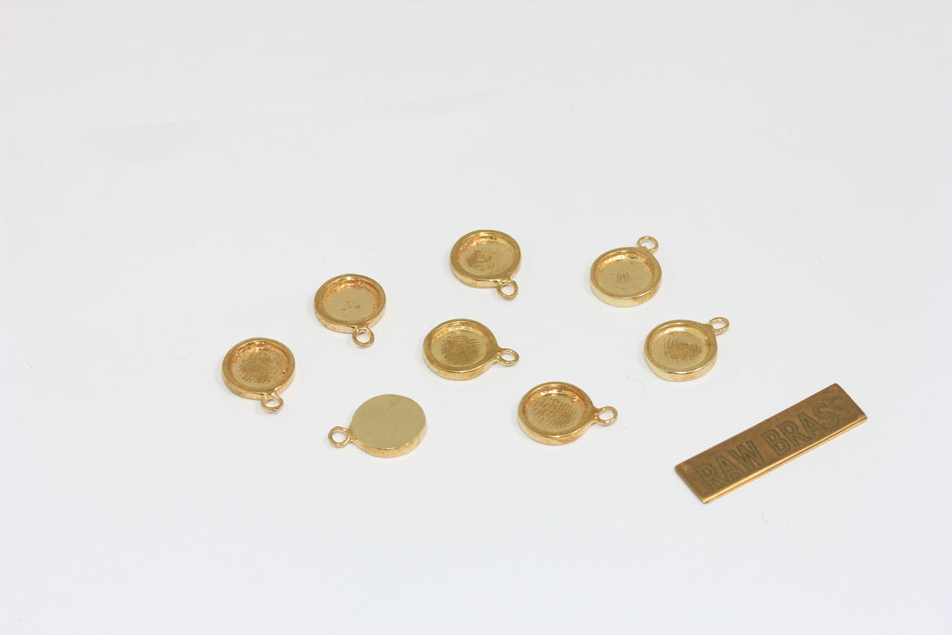 7mm Inner Size Raw Brass Frame Bezel Medallion Charms, Cabochon Settings, ZPR415