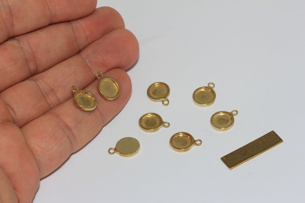 7mm Inner Size Raw Brass Frame Bezel Medallion Charms, Cabochon Settings, ZPR415