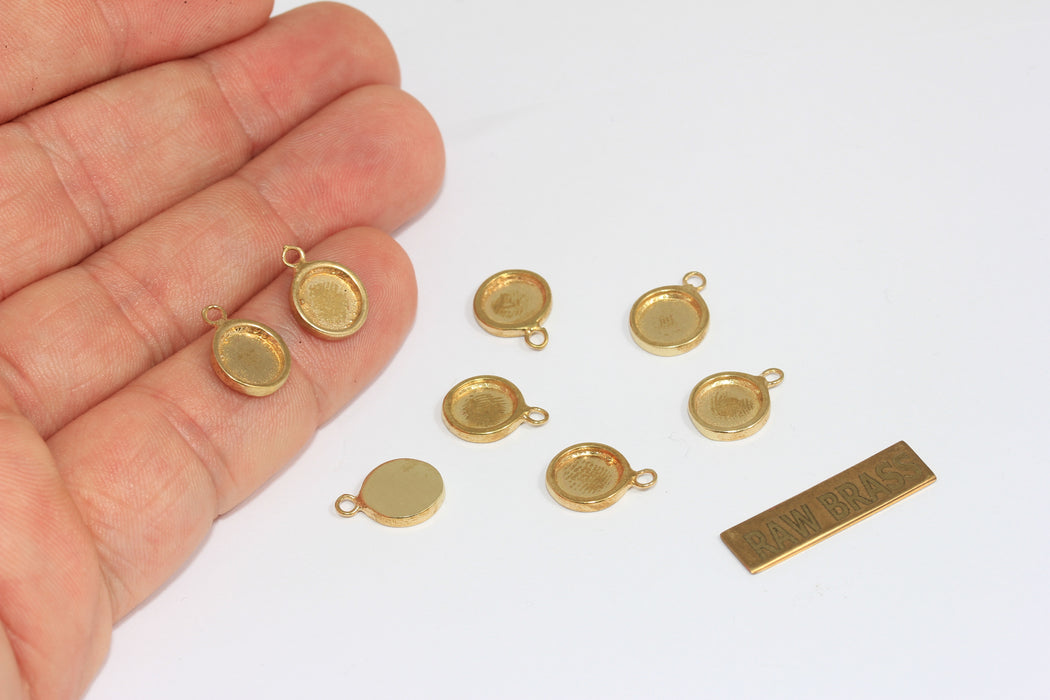 7mm Inner Size Raw Brass Frame Bezel Medallion Charms, Cabochon Settings, ZPR415
