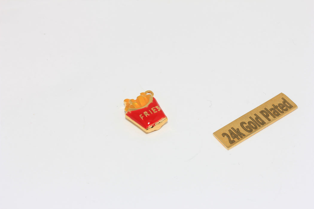 10x14mm 24k Shiny Gold Charm, Enamel French Fries Pendant, Food Lovers, ZRCN893
