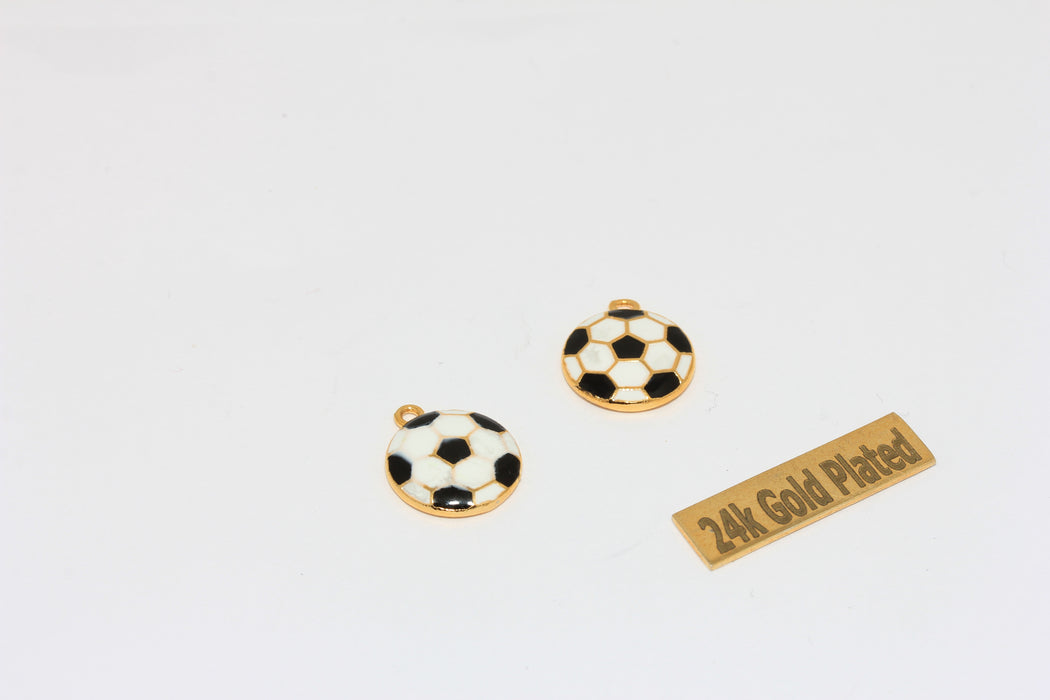 12,5mm 24k Gold Plated Football Charm, Enamel Soccer Ball Pendant, ZRCN897-1