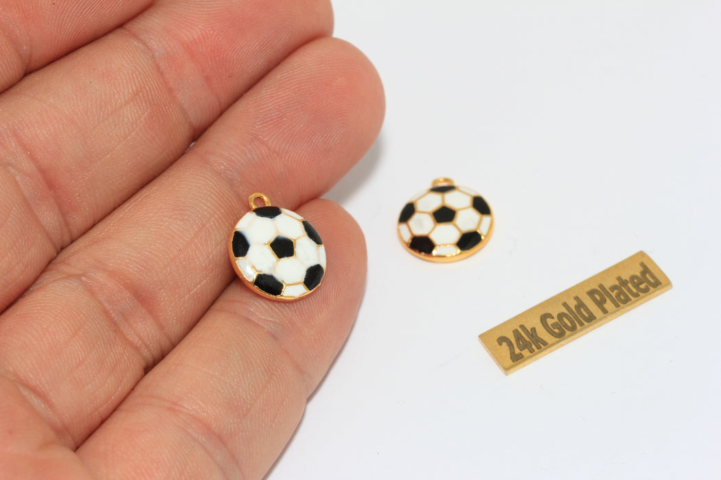 12,5mm 24k Gold Plated Football Charm, Enamel Soccer Ball Pendant, ZRCN897-1