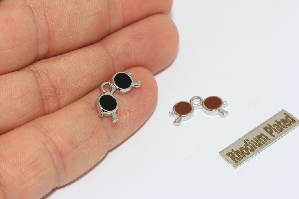 9x16mm Rhodium Plated Sunglasses Pendant, Enamel Sunglasses Charms, ZRCN897-2