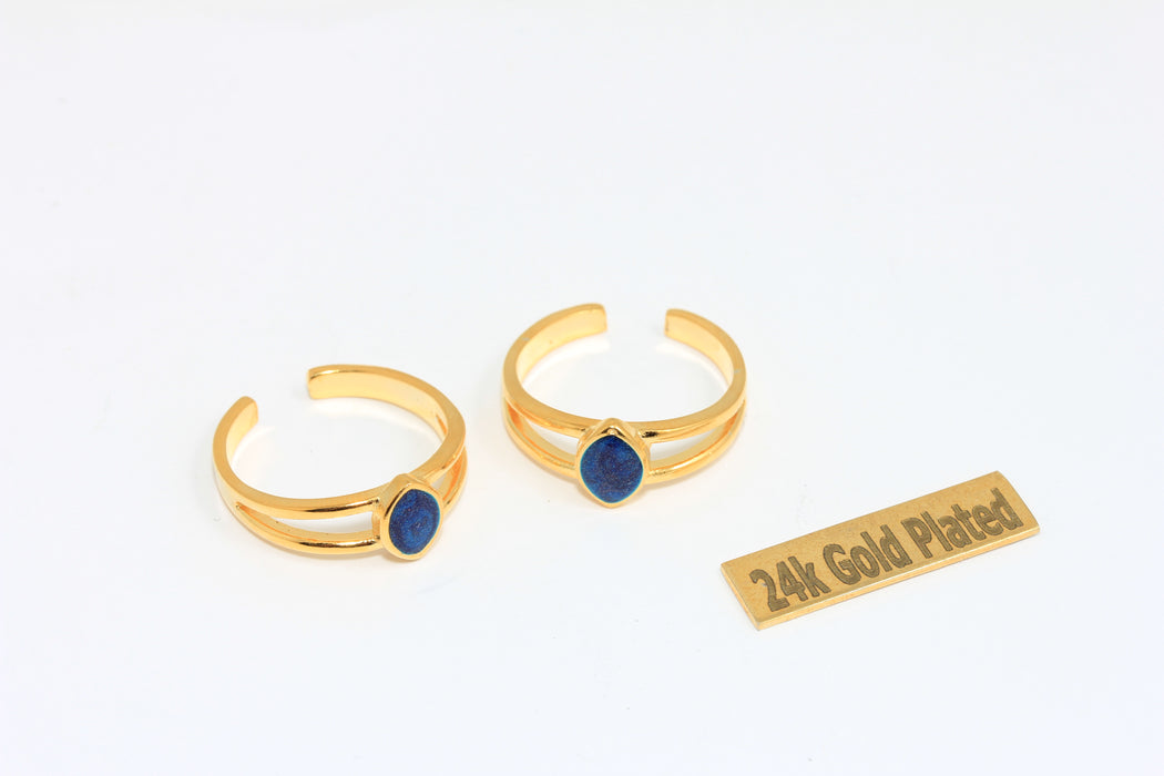 17mm 24k Gold Plated Ring With Blue Enamel Drop, ZRCN911