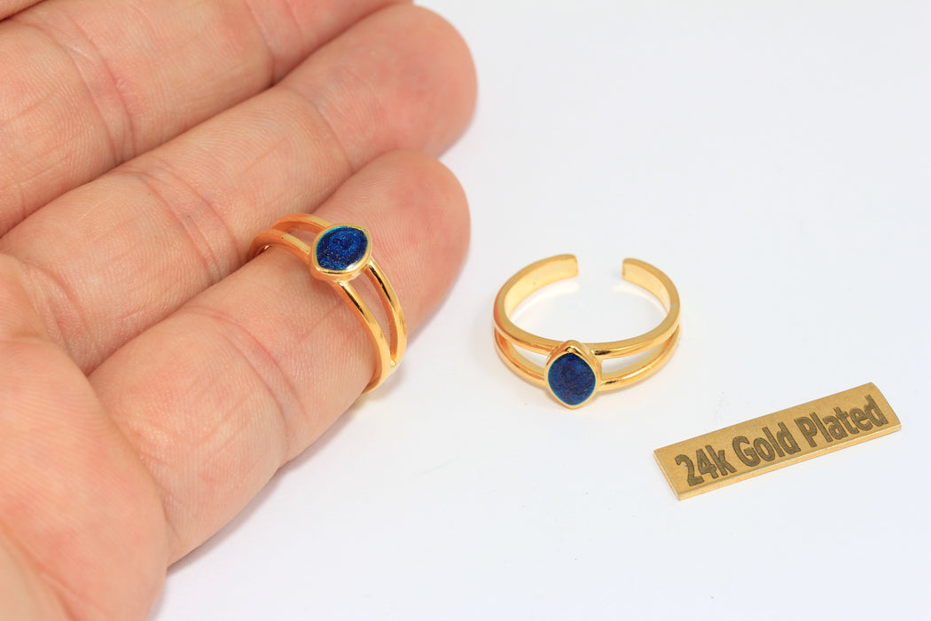 17mm 24k Gold Plated Ring With Blue Enamel Drop, ZRCN911