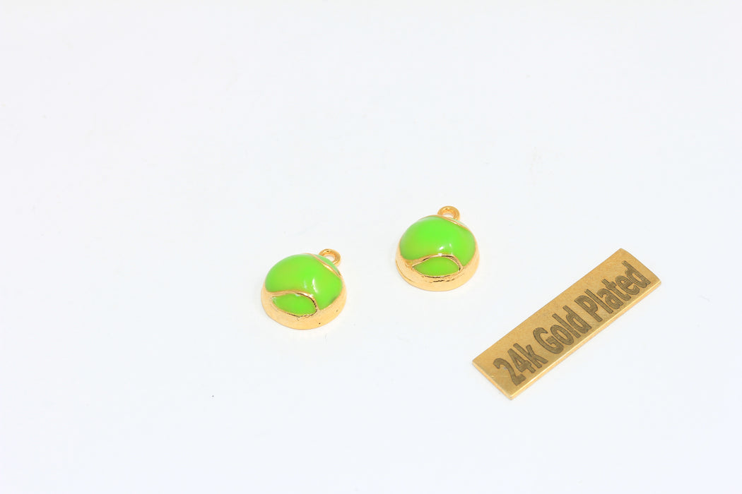 10mm 24k Shiny Gold Tennis Ball Charm, Green Enamel Tennis Ball Pendant, Sport's Jewelry Charms, ZRCN894-1