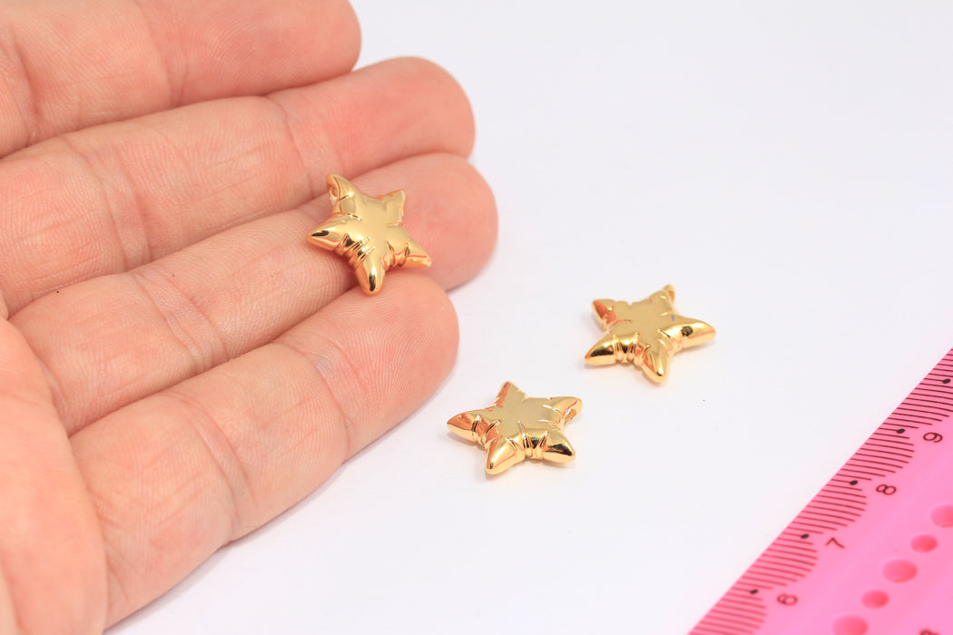 15mm 24k Shiny Gold Star Beads, Star Sliding Bracelet Beads, SLM1036