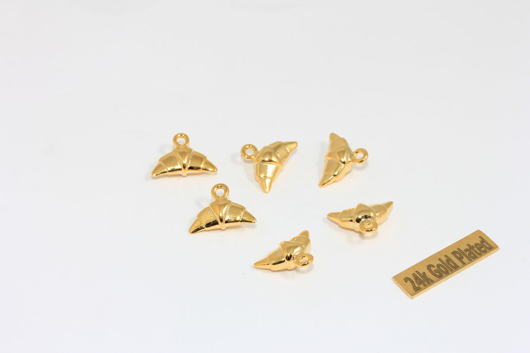 8x15mm 24k Shiny Gold Croissant Pendant, Bakery Charms, Food Lover Jewelry, ZRCN910