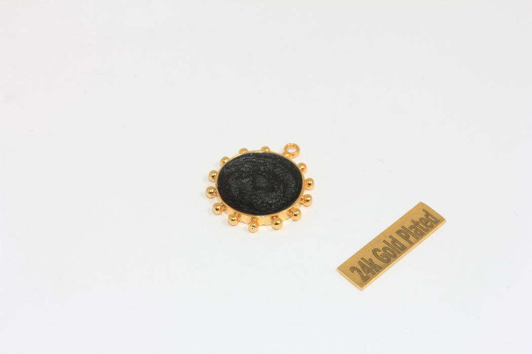 22mm 24k Shiny Gold Sun Pendant, Black Enamel Sun Medallion Pendant, ZRCN895-1