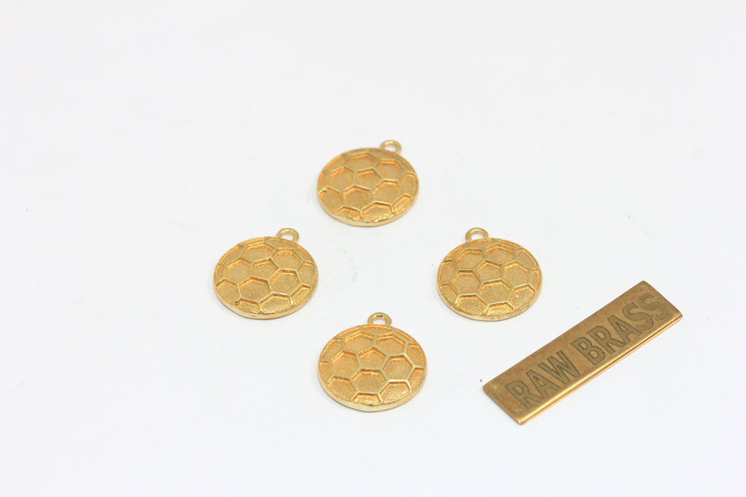 12,5mm Raw Brass Bezel Football Charm, Soccer Ball Pendant, ZPR404