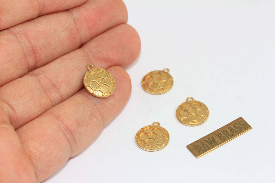 12,5mm Raw Brass Bezel Football Charm, Soccer Ball Pendant, ZPR404