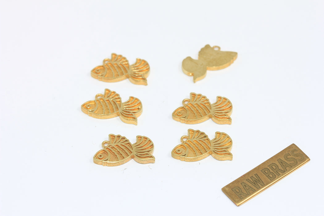 10x16mm Raw Brass Bezel Fish Charms, Pisces Charm, Fishing Lovers Charms, ZPR405