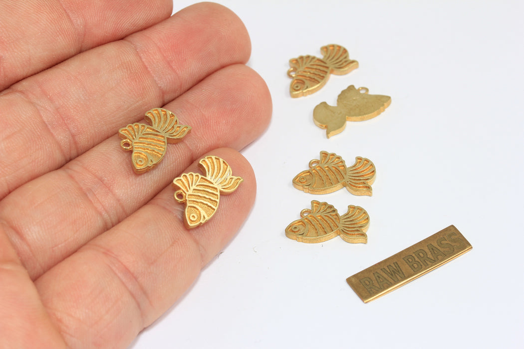 10x16mm Raw Brass Bezel Fish Charms, Pisces Charm, Fishing Lovers Charms, ZPR405