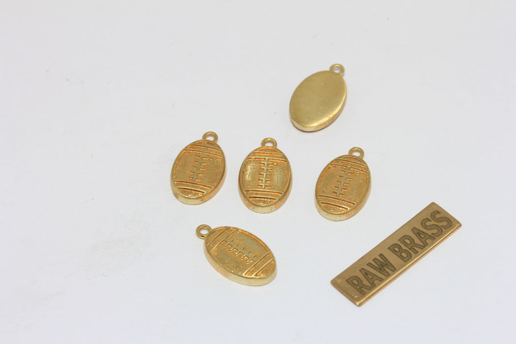 10x4mm Raw Brass Bezel Rugby Ball, American Football Pendant, Super Bowl Charms, ZPR401