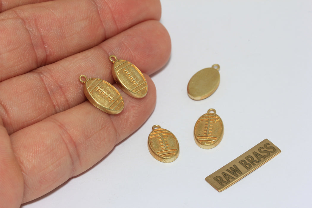 10x4mm Raw Brass Bezel Rugby Ball, American Football Pendant, Super Bowl Charms, ZPR401