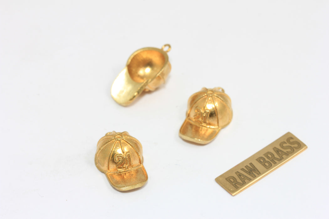 12x18mm Raw Brass Bezel Baseball Hat Charm, Baseball Hat Pendant, Sport's Jewelry Charms, ZPR413