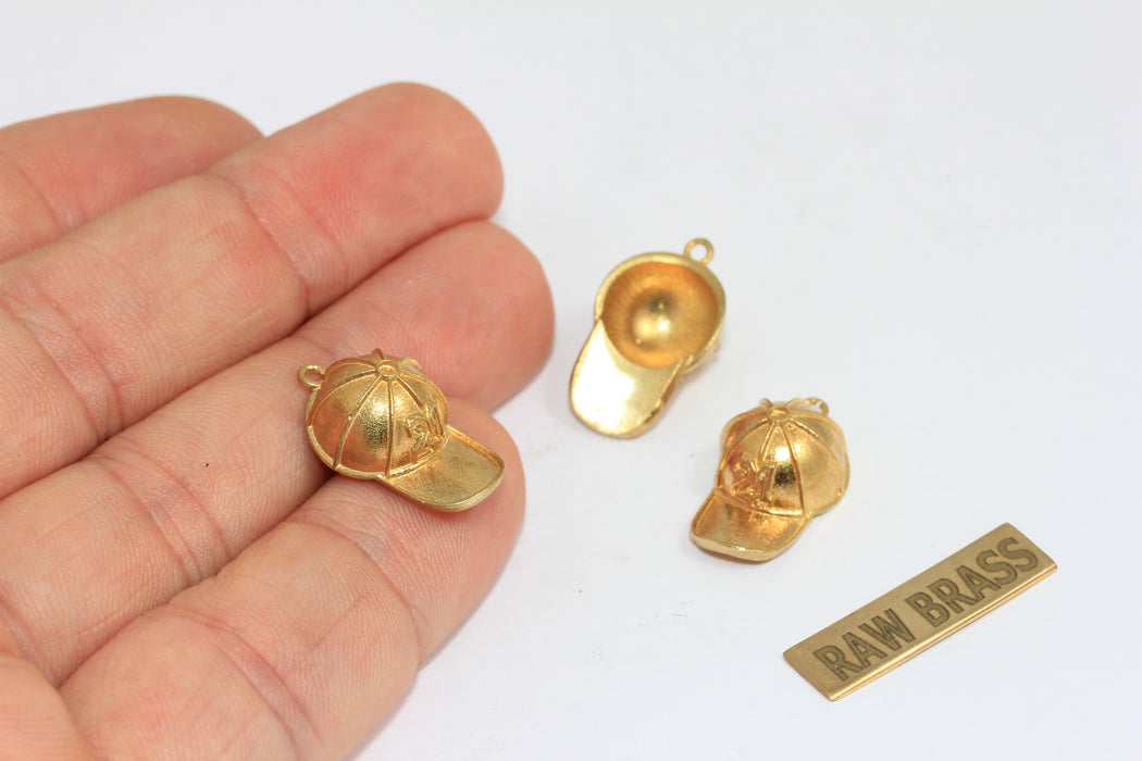 12x18mm Raw Brass Bezel Baseball Hat Charm, Baseball Hat Pendant, Sport's Jewelry Charms, ZPR413