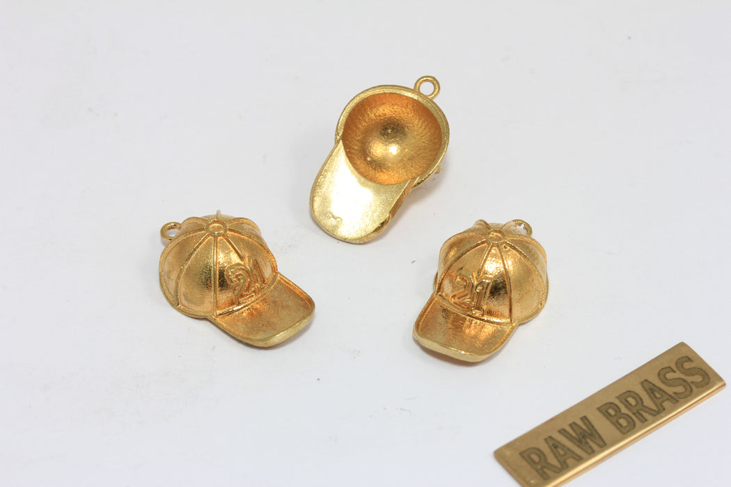 12x18mm Raw Brass Bezel Baseball Hat Charm, Baseball Hat Pendant, Sport's Jewelry Charms, ZPR413