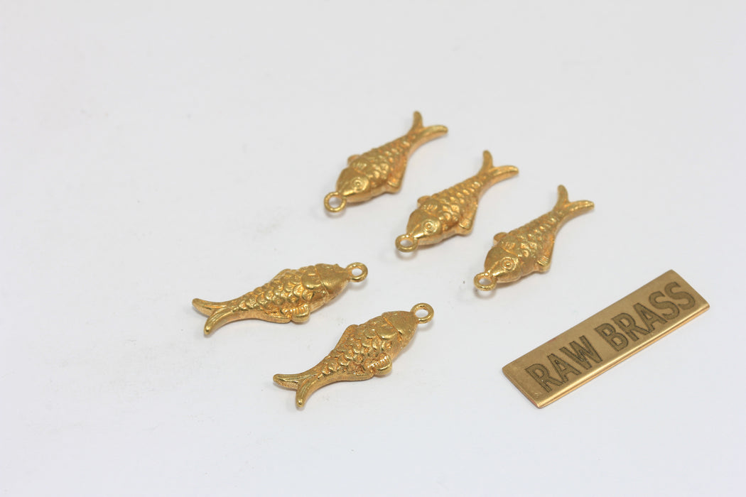 7x20mm Raw Brass Bezel Fish Charms, Pisces Charm, Fishing Lovers Charms, ZPR417