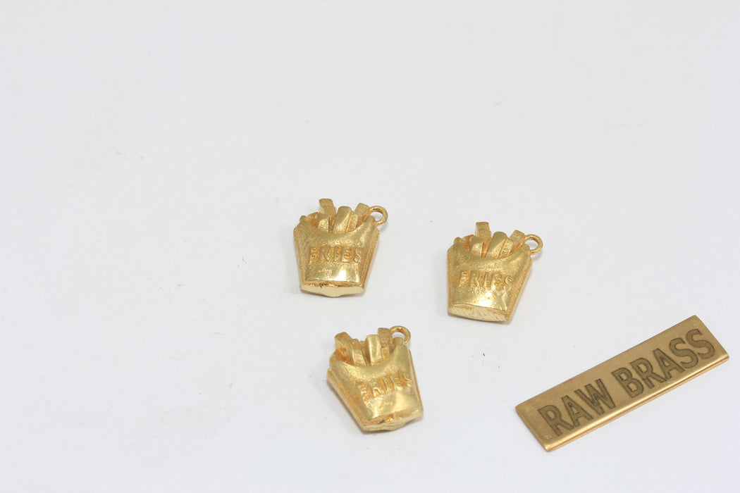 10x14mm Raw Brass Charm, Enamel French Fries Pendant, Food Lovers, ZPR406