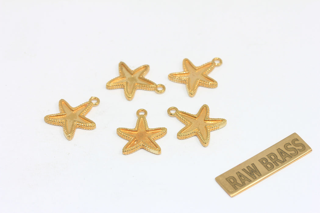 12x13mm Raw Brass Bezel Starfish Charms, Sea Animal Pendant, ZPR416