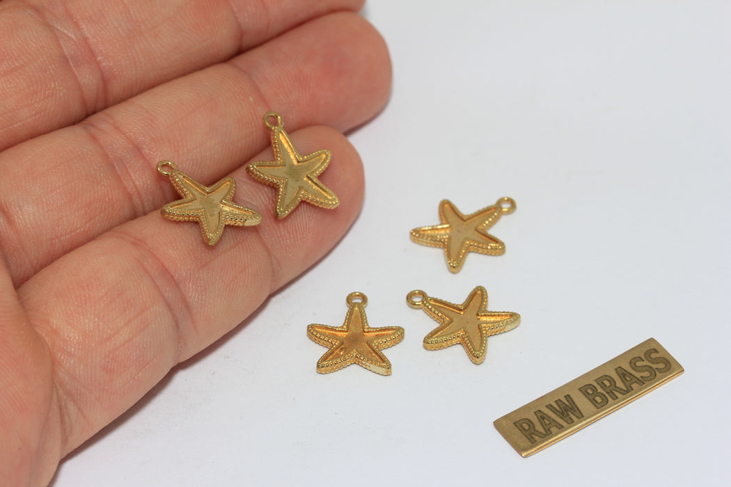 12x13mm Raw Brass Bezel Starfish Charms, Sea Animal Pendant, ZPR416